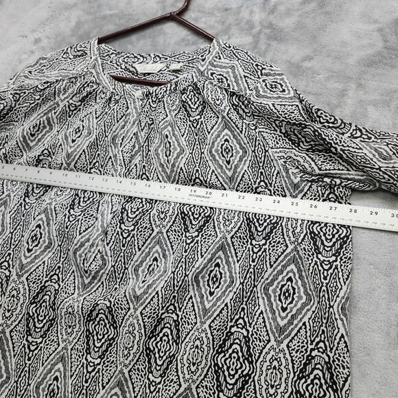Caffe Marrakesh Top Women 2X Black White Popover Button Neck Short Sleeve Cotton - Picture 9 of 11